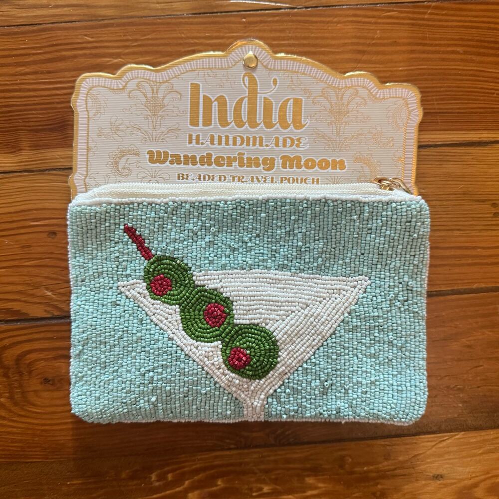 NWT Wandering Moon Beaded Martini Travel Pouch Handmade India Clutch Bag